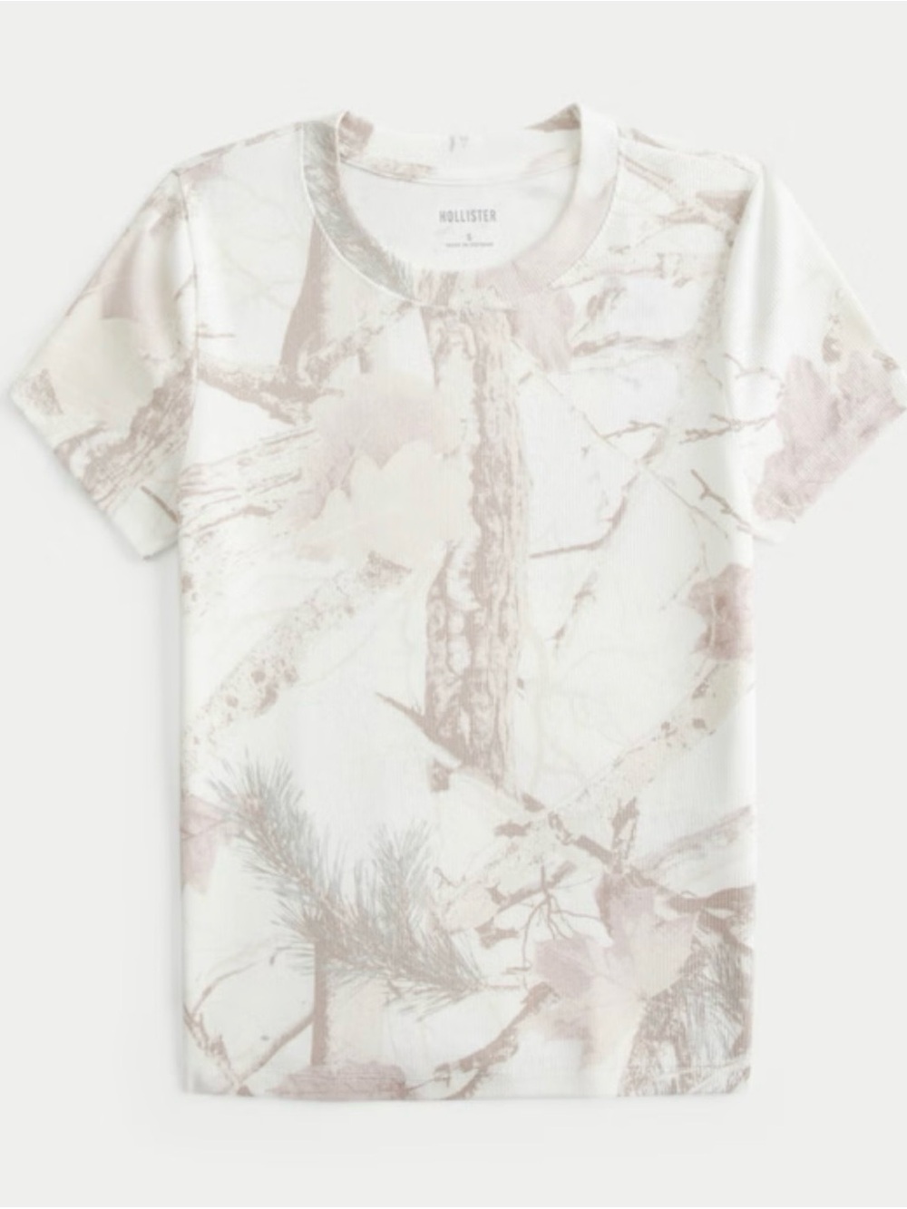 Hollister Short Sleeve Tee with Subtle Woodland Print in Cream and Taupe